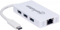 Card Reader / USB Hub MANHATTAN Type-C to 3-Port USB 3.0 Hub + RJ-45 