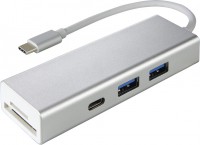 Card Reader / USB Hub Hama USB 3.1 Type-C Hub 1:3 Aluminium Card Reader 