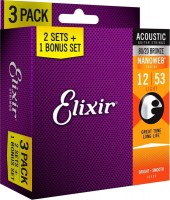 Strings Elixir Acoustic 80/20 Bronze NW Light 12-53 (3-Pack) 