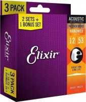 Strings Elixir Acoustic Phosphor Bronze NW Light 12-53 (3-Pack) 