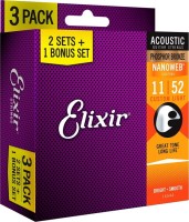 Strings Elixir Acoustic Phosphor Bronze NW Custom Light 11-52 (3-Pack) 