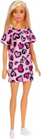 Doll Barbie Blonde Wearing Pink Heart-Print Dress and Shoes GHW45 