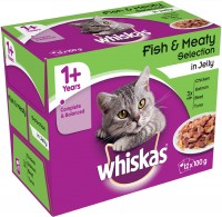 Cat Food Whiskas 1+ Fish/Meat Selection in Jelly 12 pcs 