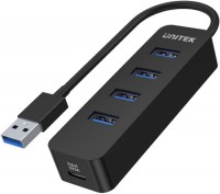 Photos - Card Reader / USB Hub Unitek uHUB Q4 4 Ports Powered USB 3.0 Hub with USB-C Power Port 
