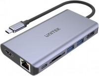 Card Reader / USB Hub Unitek uHUB S7+ 7-in-1 USB-C Ethernet Hub with MST Dual Monitor, 100W Power Delivery and Card Reader 