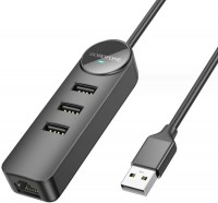 Photos - Card Reader / USB Hub Borofone DH6 Erudite 4-in-1 3xUSB2.0 + RJ45 (1.2m) 