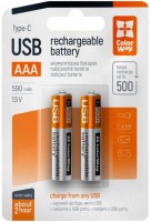 Photos - Battery ColorWay 2xAAA 590 mAh USB Type-C 