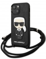 Photos - Case Karl Lagerfeld Leather Monogram Patch and Cord Iconic for iPhone 13 mini 