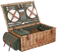 Picnic Set Red Hamper Deluxe Green Tween 4 Person Fitted Picnic Basket 