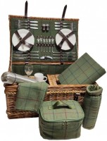 Picnic Set Red Hamper Rope Handled Green Tweed 6 Person Fitted Picnic Basket 