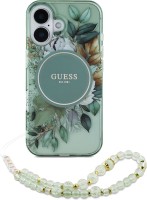 Photos - Case GUESS IML Flowers with Pearl Strap MagSafe for iPhone 16 Plus 