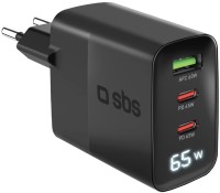 Photos - Charger SBS GaN Charger 2xUSB-C USB-A LCD 65W 