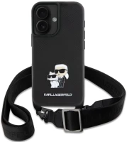 Case Karl Lagerfeld Saffiano Karl&Choupette Metal Pin Crossbody Strap for iPhone 16